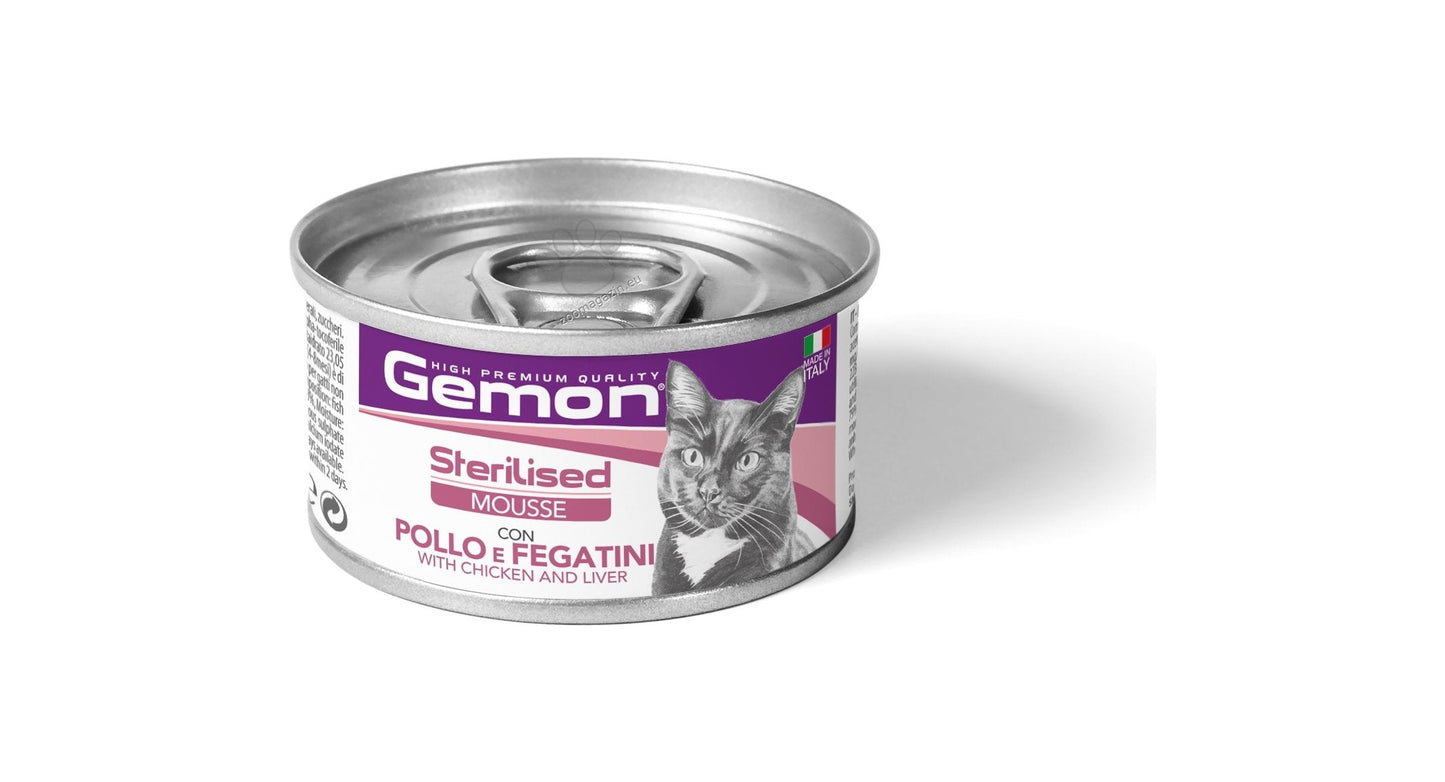 Gemon Sterilised Cat Mousse with Chicken and Liver - мус за кастрирани котки с пилешко месо и черен дроб 85 гр