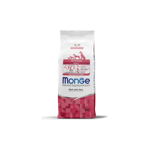 Monge All Breeds Adult Monoprotein Beef with Rice - пълноценна суха храна за кучета от всички породи с телешко и ориз 12 кг