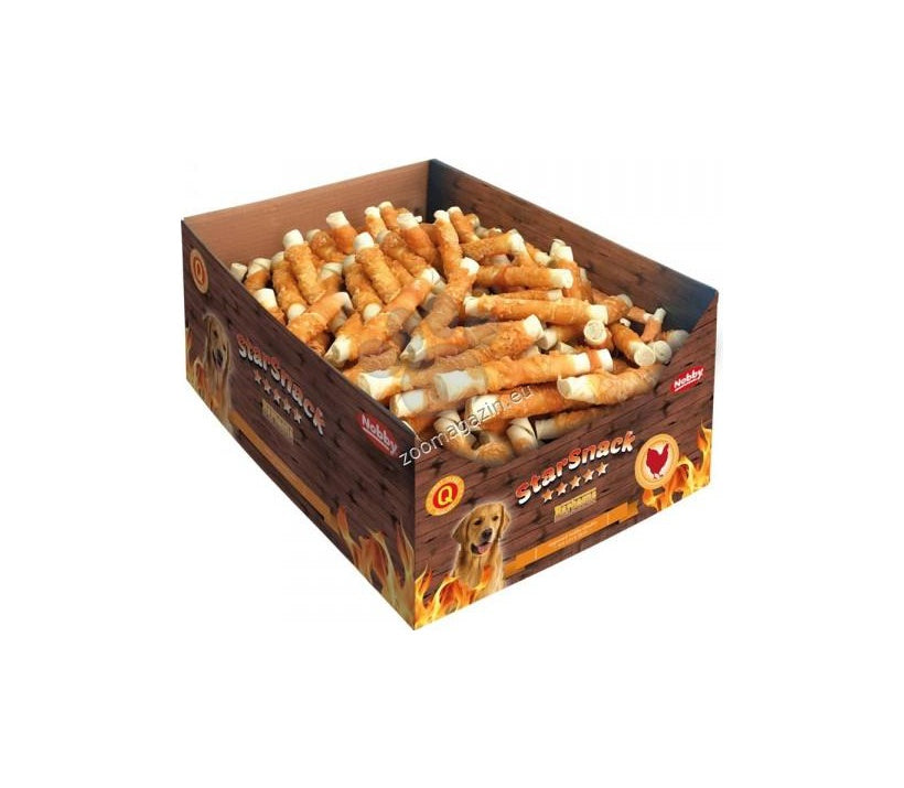 Nobby StarSnack Barbecue Wrapped Chicken - солети от пресована кожа с пилешко месо, кутия, 13 см, 130 бр