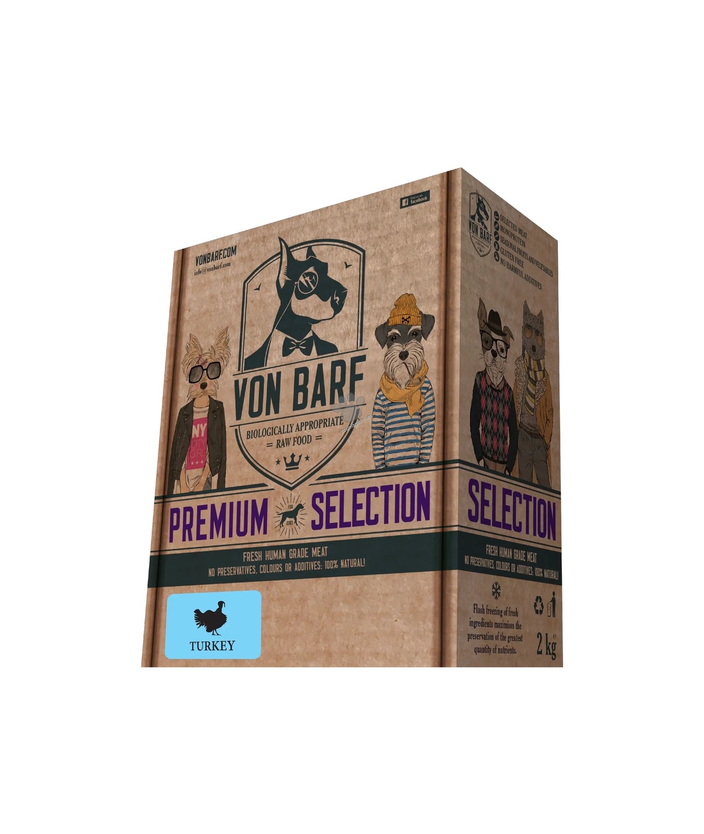 Von Barf Premium Selection Turkey - сурова храна за кучета с пуешко, зеленчуци и плодове 2 кг