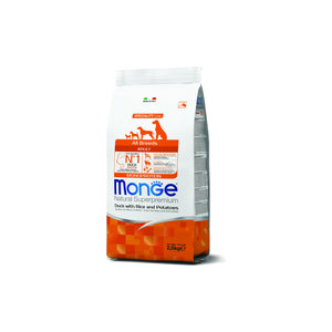 Monge All Breeds Adult Monoprotein Duck with Rice and Potatoes - пълноценна суха храна за кучета от всички породи с патешко, ориз и картофи 2,5 кг