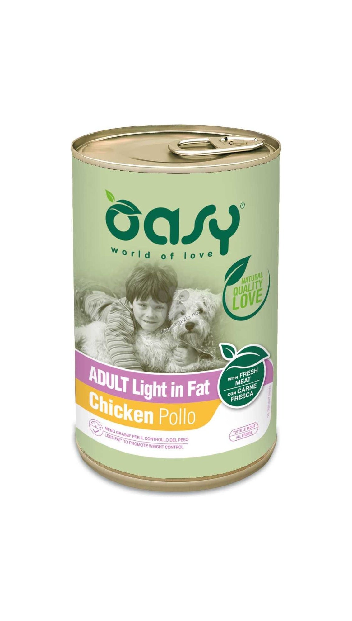 Oasy Dog Pate Adult Light In Fat With Chicken - пълноценна храна за високоактивни кучета в зряла възраст с пилешко месо 400 гр.