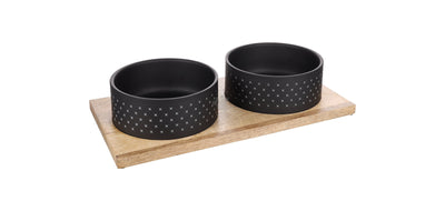 Flamingo Feeding and Drinking bowl Duo Dinner Nervo - купички с дървена поставка 2 х 1,7 л