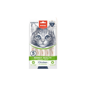 Wanpy Cat Kidney Health - кремообразно лакомство за котки с пилешко и зеленчуци, при проблеми с бъбреците 5 x 14 гр
