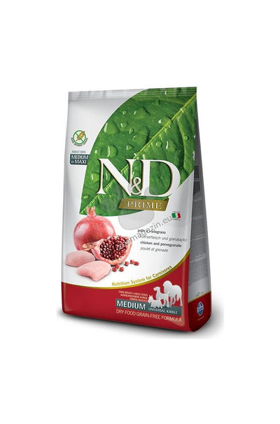 N&D Prime Chicken & Pomegranate Adult Medium & Maxi – суха храна без зърнени култури за кучета над 1 година от средни и едри породи с пилешко и нар 2.5 кг.