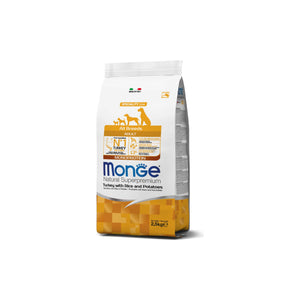 Monge All Breeds Adult Monoprotein Turkey with Rice and Potatoes - пълноценна суха храна за кучета от всички породи с пуешко, ориз и картофи 2,5 кг