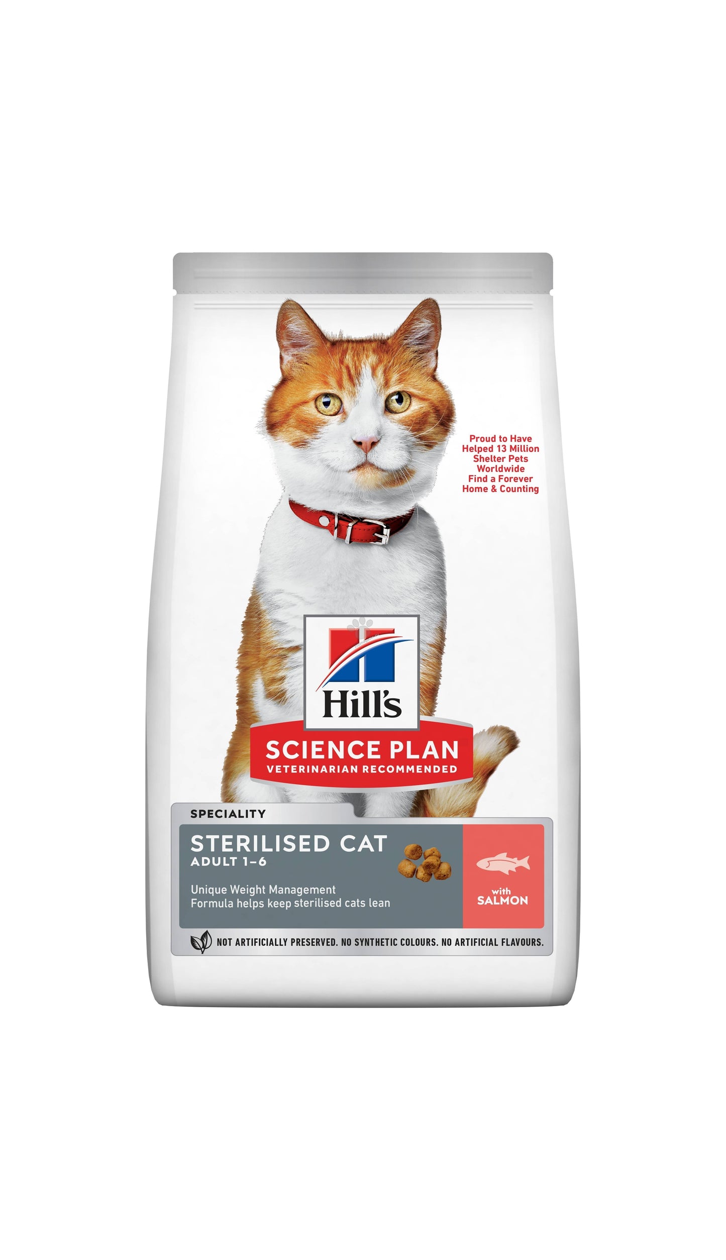 Hills Science Plan Feline Adult Sterilised Salmon - пълноценна суха храна за израснали кастрирани котки от 1 до 6 години със сьомга 8.5+1.5 кг