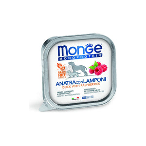 Monge Monoprotein Pate Duck with Raspberries - пастет за кучета в зряла възраст с патешко месо и малини 150 гр