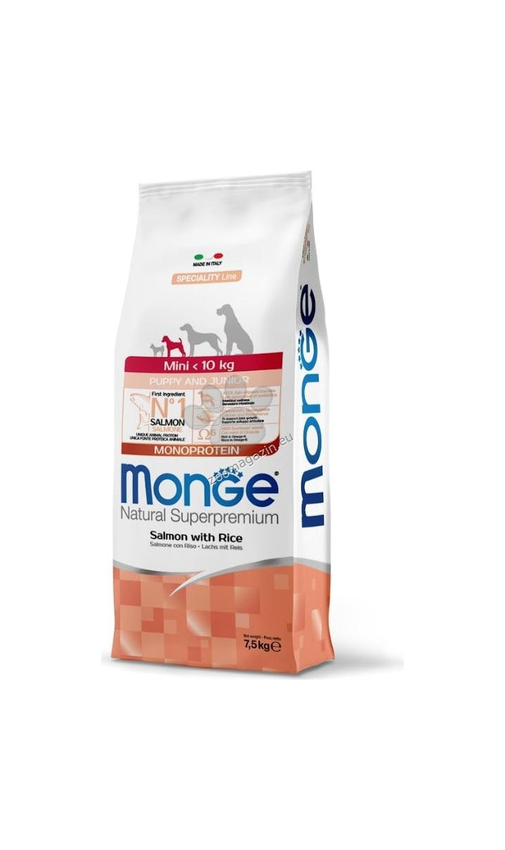 Monge Mini Puppy and Junior Monoprotein Salmon with Rice - пълноценна суха храна за кученца от малки породи със сьомга и ориз 7,5 кг