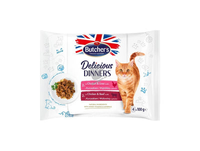 Butchers Delicious Dinners Multipack -  паучове за котки с пилешко и черен дроб и пилешко и говеждо 4 x 100 гр