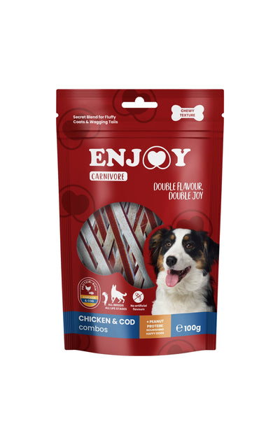РАЗПРОДАЖБА Enjoy Carnivore Chicken and Cod Combos - лакомство за куче с пилешко месо и треска 100 гр