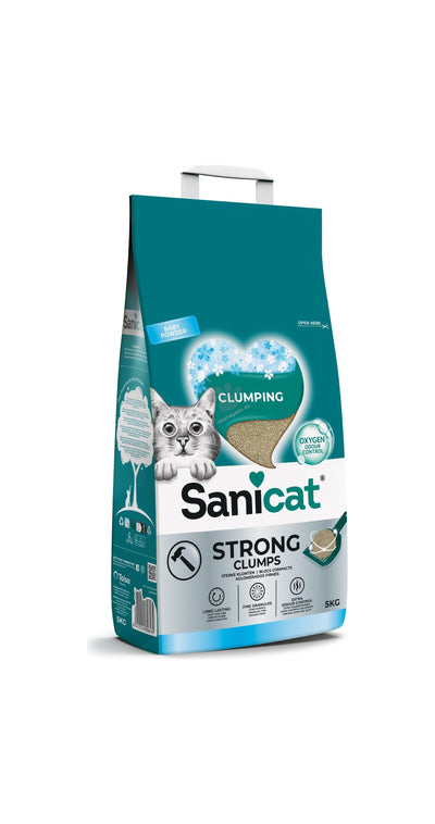 Sanicat Strong Clumps - бентонитова котешка тоалетна с аромат на бебешка пудра 5 кг