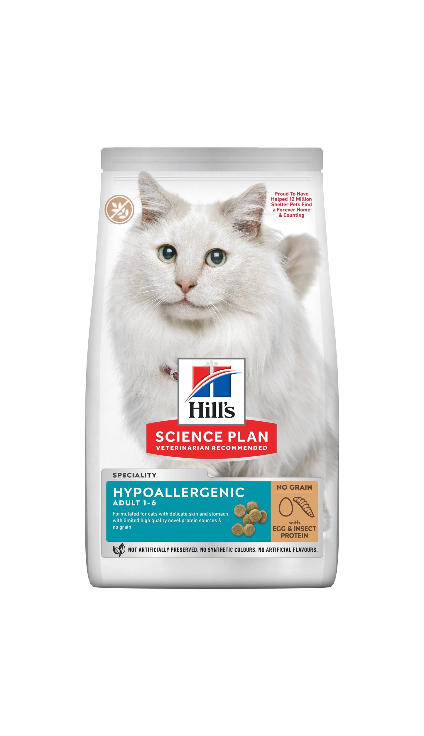 Hills Science Plan Hypoallergenic No Grain - пълноценна хипоалергенна храна за котки в зряла възраст с яйца и протеин от насекоми 6+1 кг