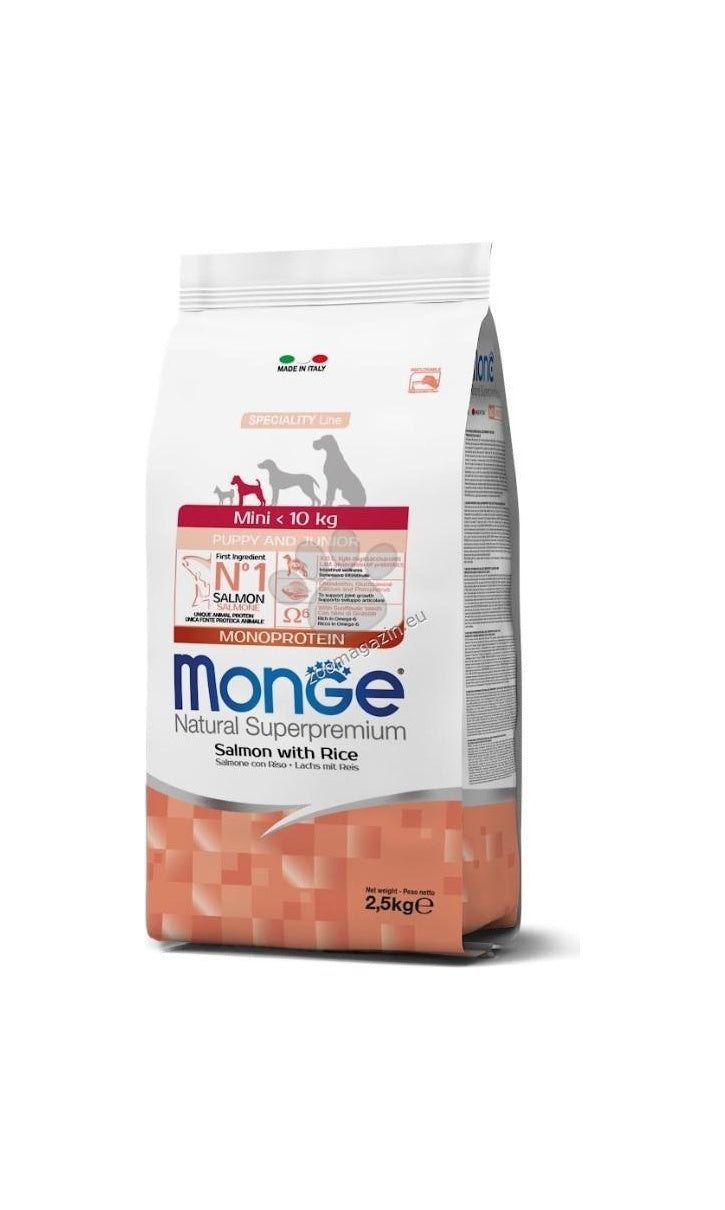 Monge Mini Puppy and Junior Monoprotein Salmon with Rice - пълноценна суха храна за кученца от малки породи със сьомга и ориз 2,5 кг