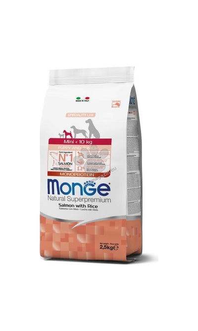 Monge Mini Puppy and Junior Monoprotein Salmon with Rice - пълноценна суха храна за кученца от малки породи със сьомга и ориз 2,5 кг