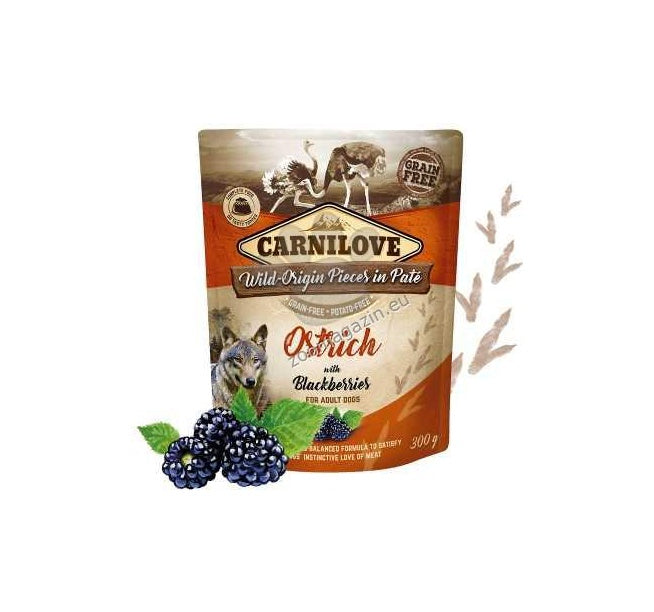 Carnilove Dog Pouch Pate Ostrich with Blackberries - пауч за кучета с щраус и къпини 300 гр