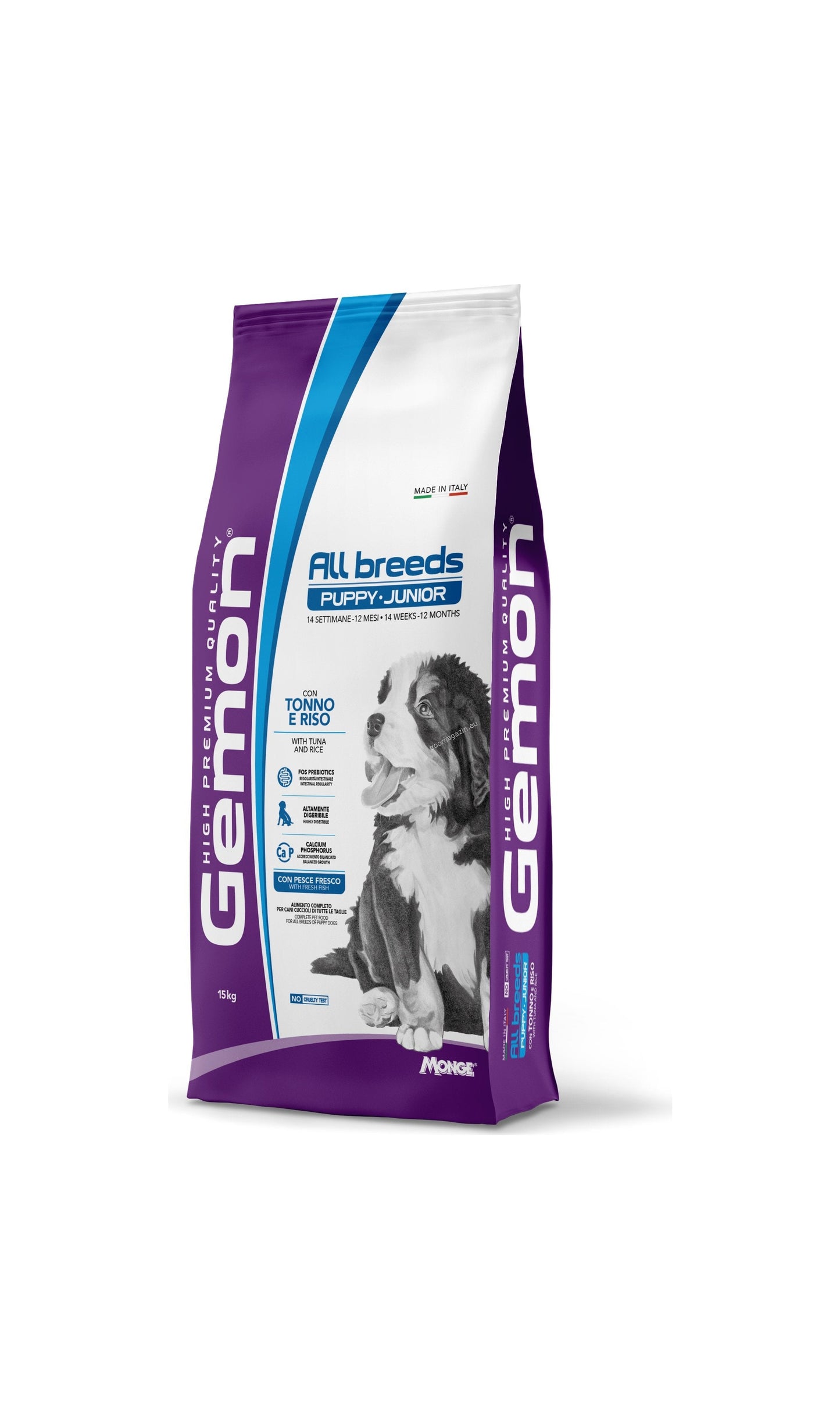Gemon All Breeds Puppy and Junior with Tuna and Rice - суха храна за кученца от всички породи с риба тон и ориз 15 кг