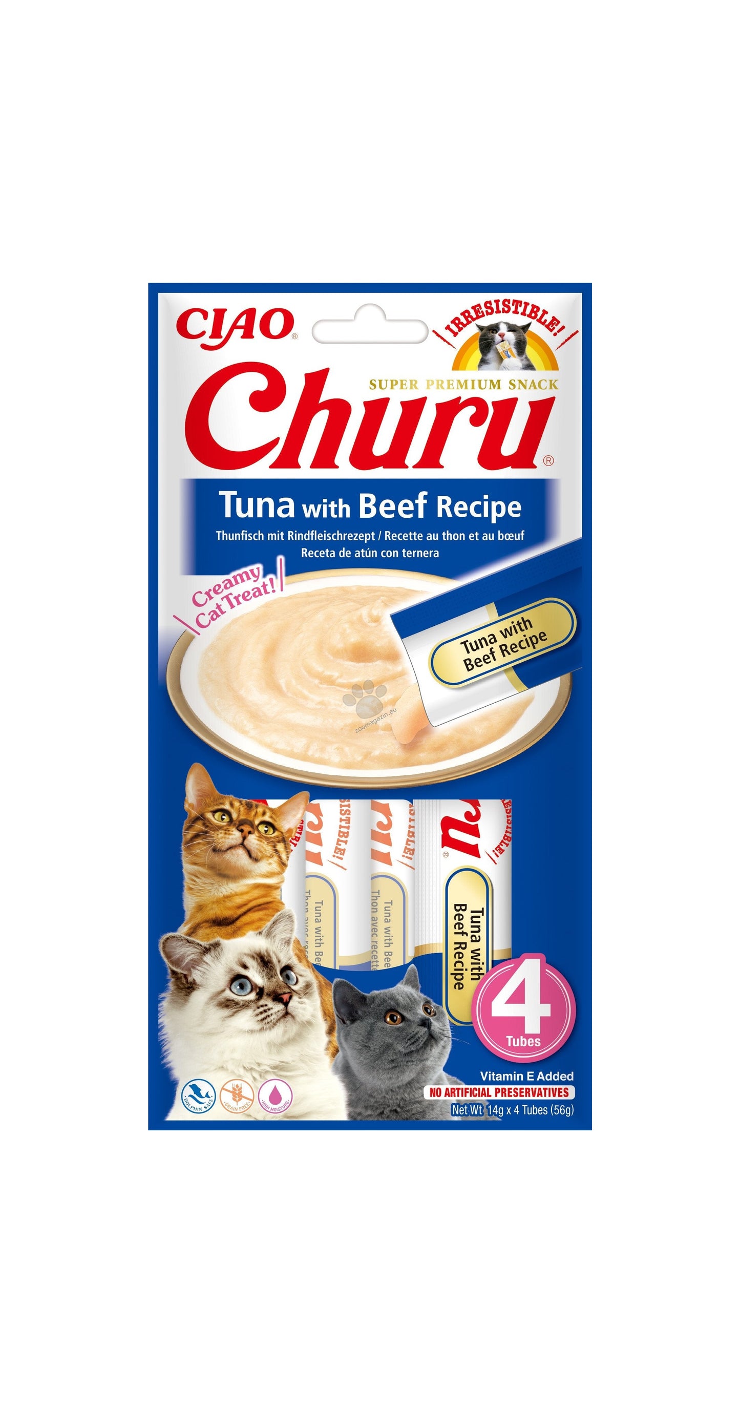 Inaba Churu Tuna with Beef - кремообразно лакомство с риба тон и говеждо 4 х 14 грама