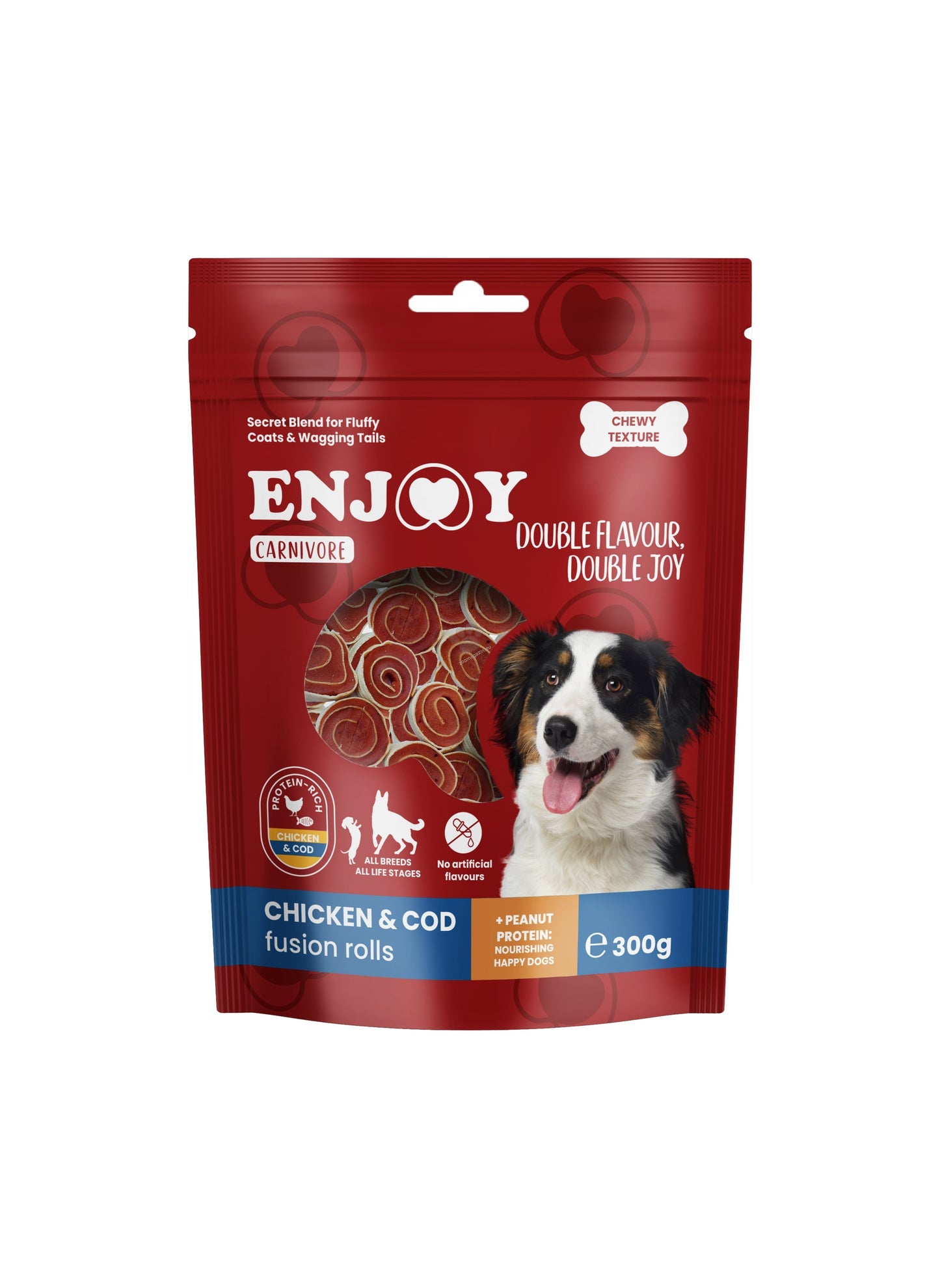 Enjoy Carnivore Chicken and Cod Fusion Rolls - лакомство за куче с пилешко месо и треска 300 гр