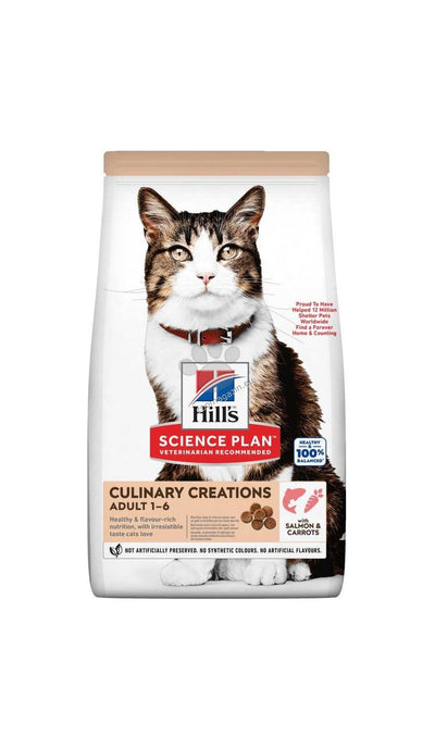 Hills Science Plan Culinary Creations Cat Adult Salmon & Carrots - пълноценна суха храна за котки от 1 до 6 години със сьомга и моркови 8.5+1.5 кг.