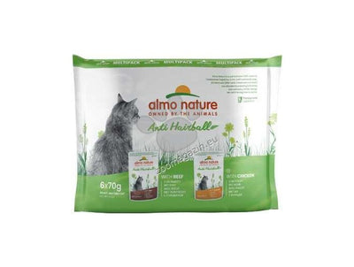 Almo Nature Anti Hairball Multipack with Beef and Chicken - мултиопаковка паучове за котка против космени топки с говеждо и пилешко месо 6 x 70 гр