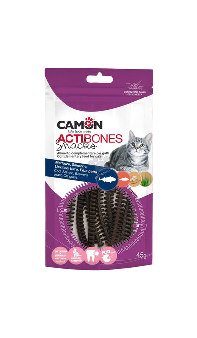 Camon Actibones with Cod and Salmon - дентално лакомство за котка с риба треска и сьомга 45 гр