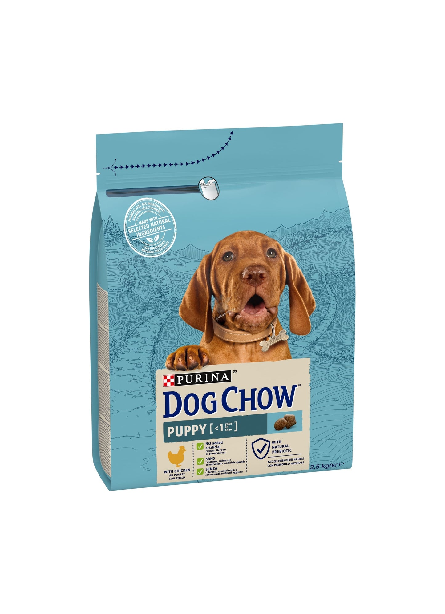 Dog Chow Puppy - пълноценна храна с пилешко месо, за кучета от 1 до 12 месеца 2,5 кг