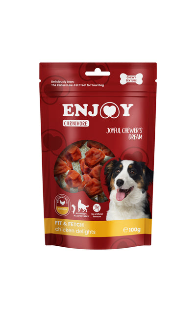Enjoy Carnivore Fit and Fetch Chicken Delights - лакомство за куче с пилешко месо 100 гр