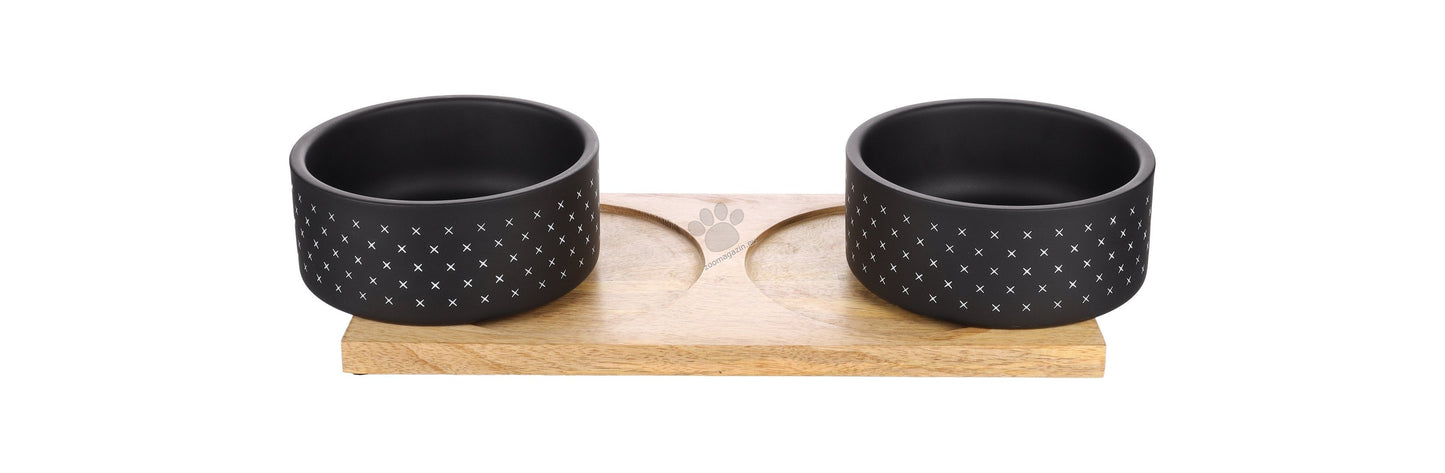 Flamingo Feeding and Drinking bowl Duo Dinner Nervo - купички с дървена поставка 2 х 840 мл