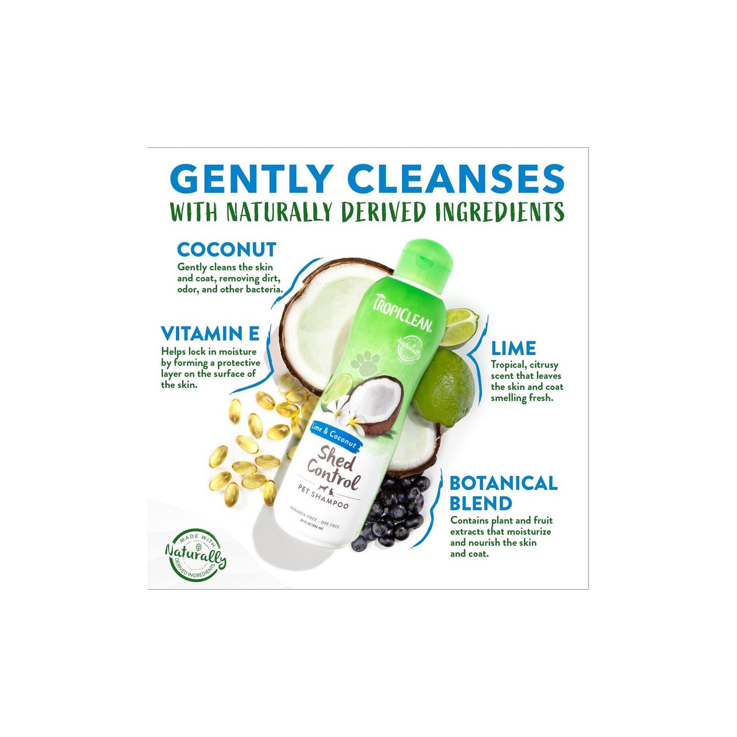 TropiClean Lime and Coconut Shed Control Shampoo - шампоан за кучета и котки 355 мл