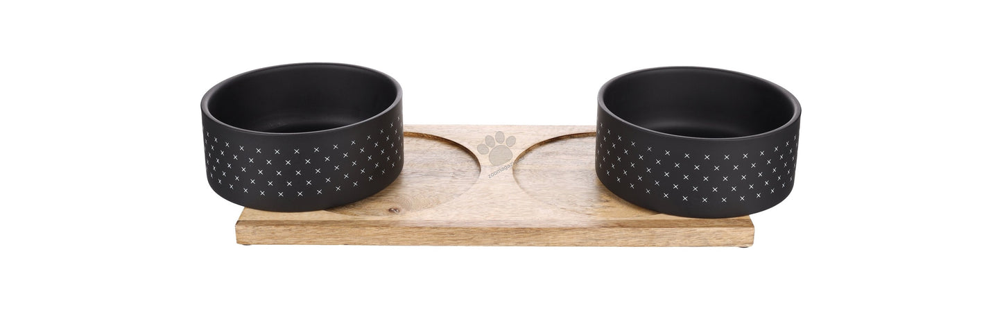 Flamingo Feeding and Drinking bowl Duo Dinner Nervo - купички с дървена поставка 2 х 1,7 л