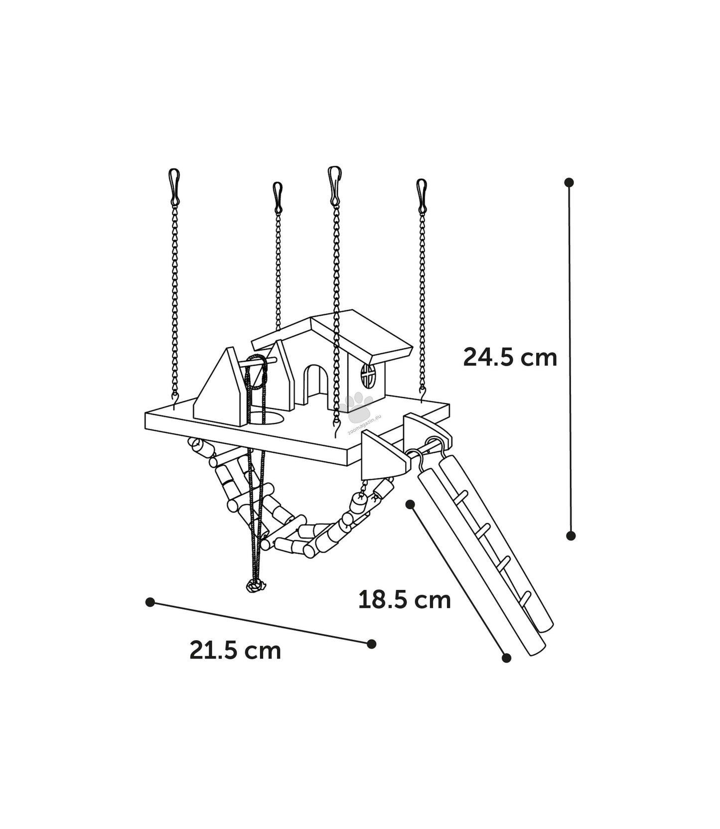Flamingo Small animal house Toy Pure Home Milly - къщичка за гризачи с мост 21.5 / 21.5 / 24.5 см