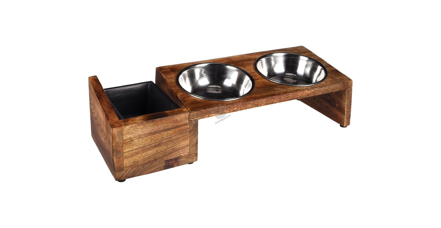 Flamingo Feeding and Drinking Bowl Duo Dinner Stand Lela - купички за котка с дървена поставка 2 х 375 мл