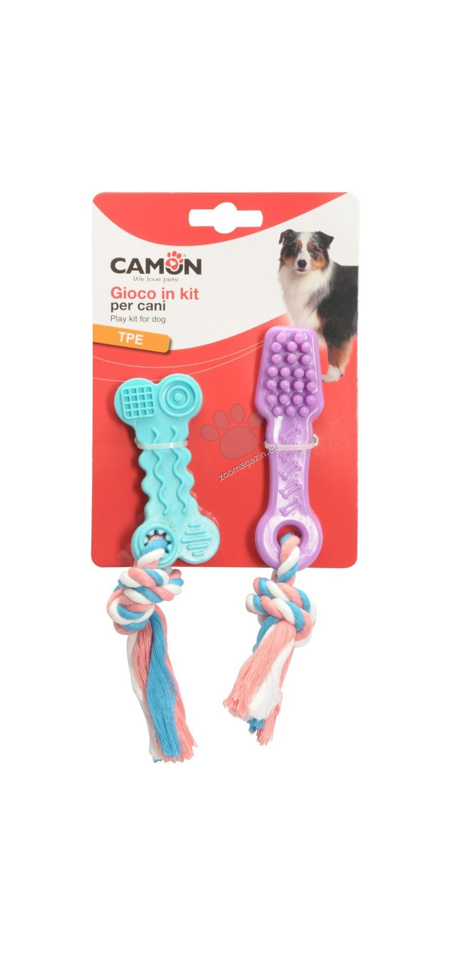 Camon TPE Toothbrush and Bone with Rope - играчка за куче 10 см