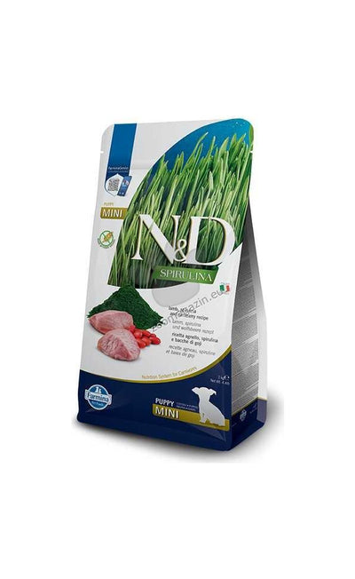 N&D SPIRULINA DOG LAMB & WOLFBERRY PUPPY MINI - пълноценна храна със спирулина за подрастващи кученца от дребните породи, с агне и годжи бери 2кг