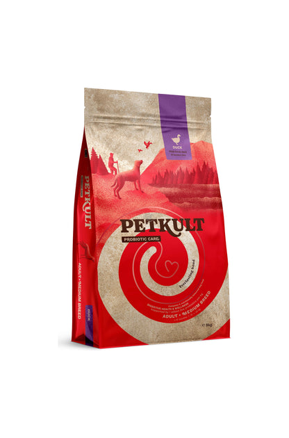 Petkult Probiotic Adult Medium - храна за чувствителни кучета от средни породи с патешко и кафяв ориз