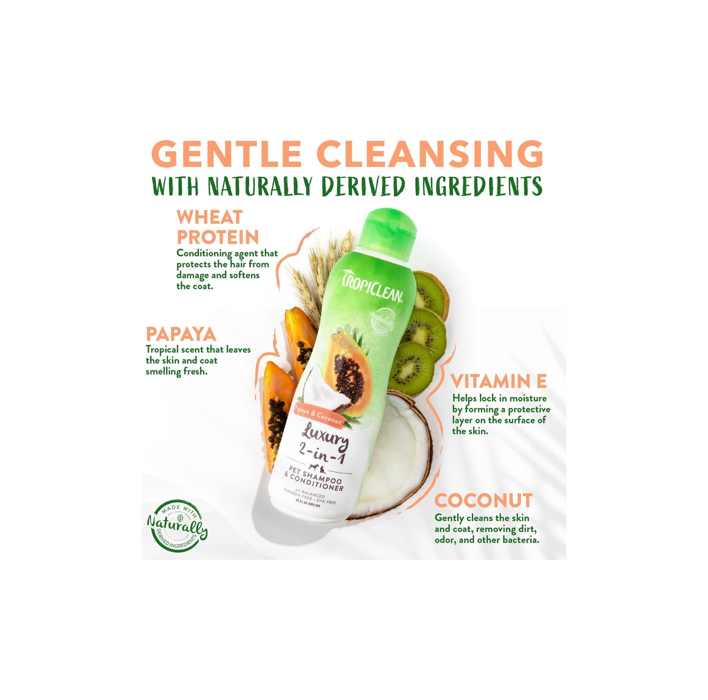 TropiClean Papaya and Coconut Luxury 2 in 1 - шампоан и балсам за кучета и котки 355 мл