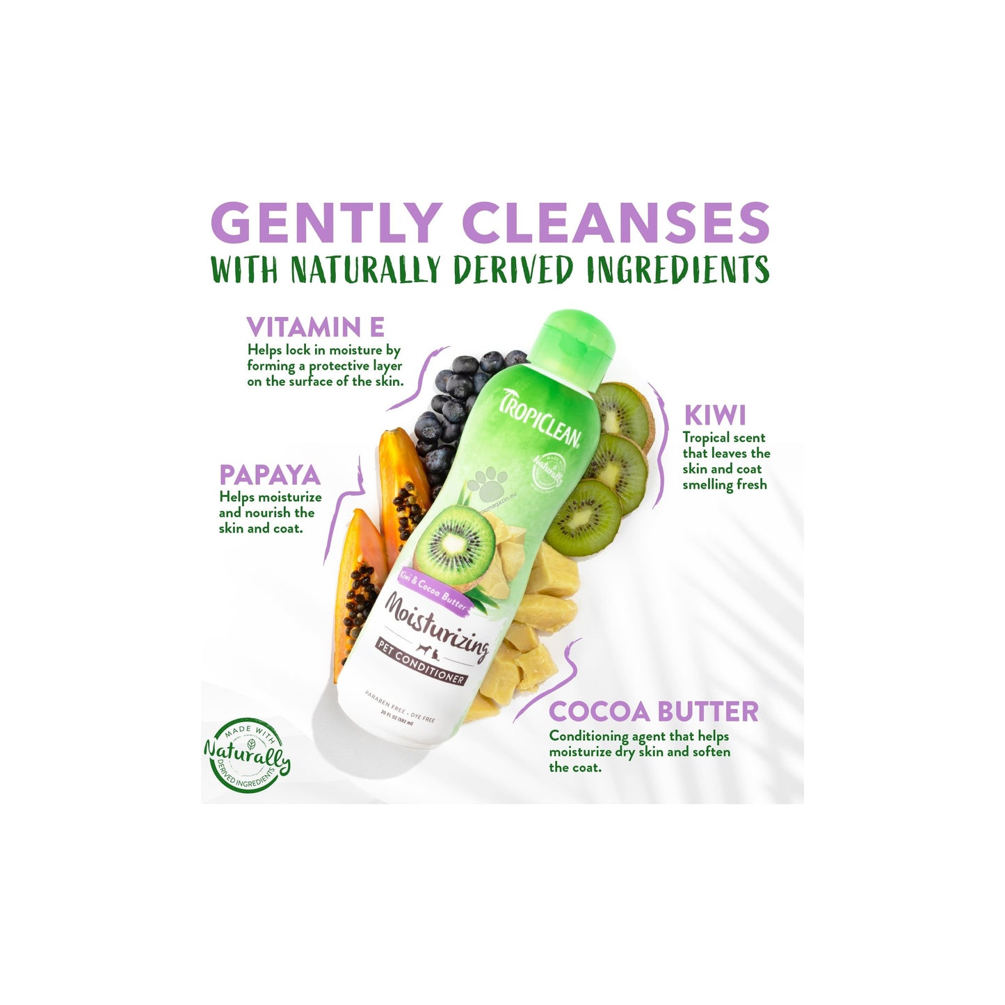 TropiClean Kiwi and Cocoa Butter Moisturizing Conditioner - хидратиращ балсам за кучета и котки 355 мл