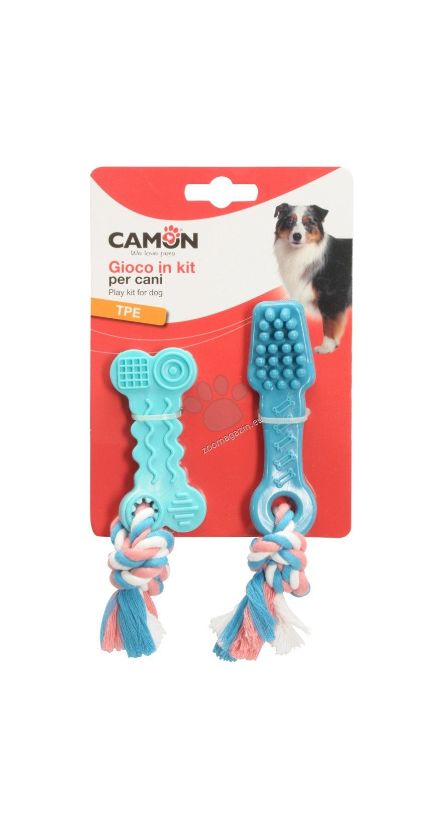 Camon TPE Toothbrush and Bone with Rope - играчка за куче 10 см