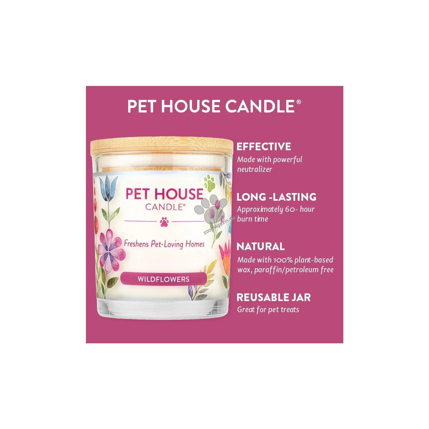 Pet House Candles Wildflowers - натурална свещ с аромат на полски цветя 255 гр