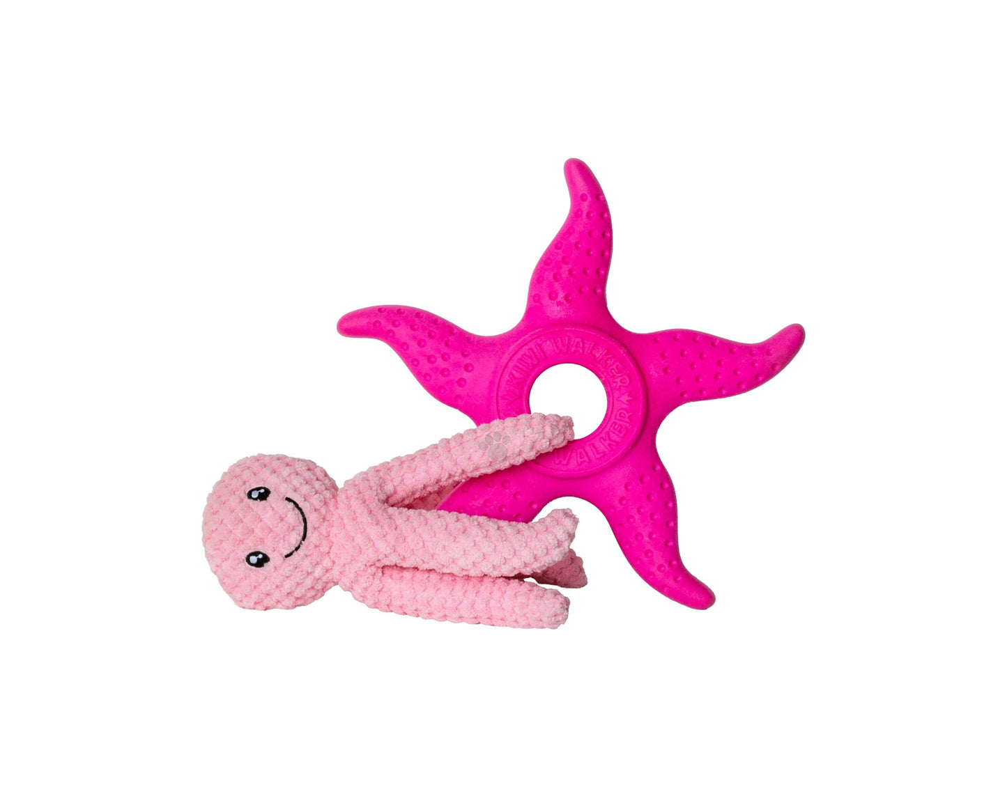 Kiwi Walker Lets Play Octopus and Starfish Pink - плюшен октопод и морска звезда от термопластичен каучук 25 см, розов