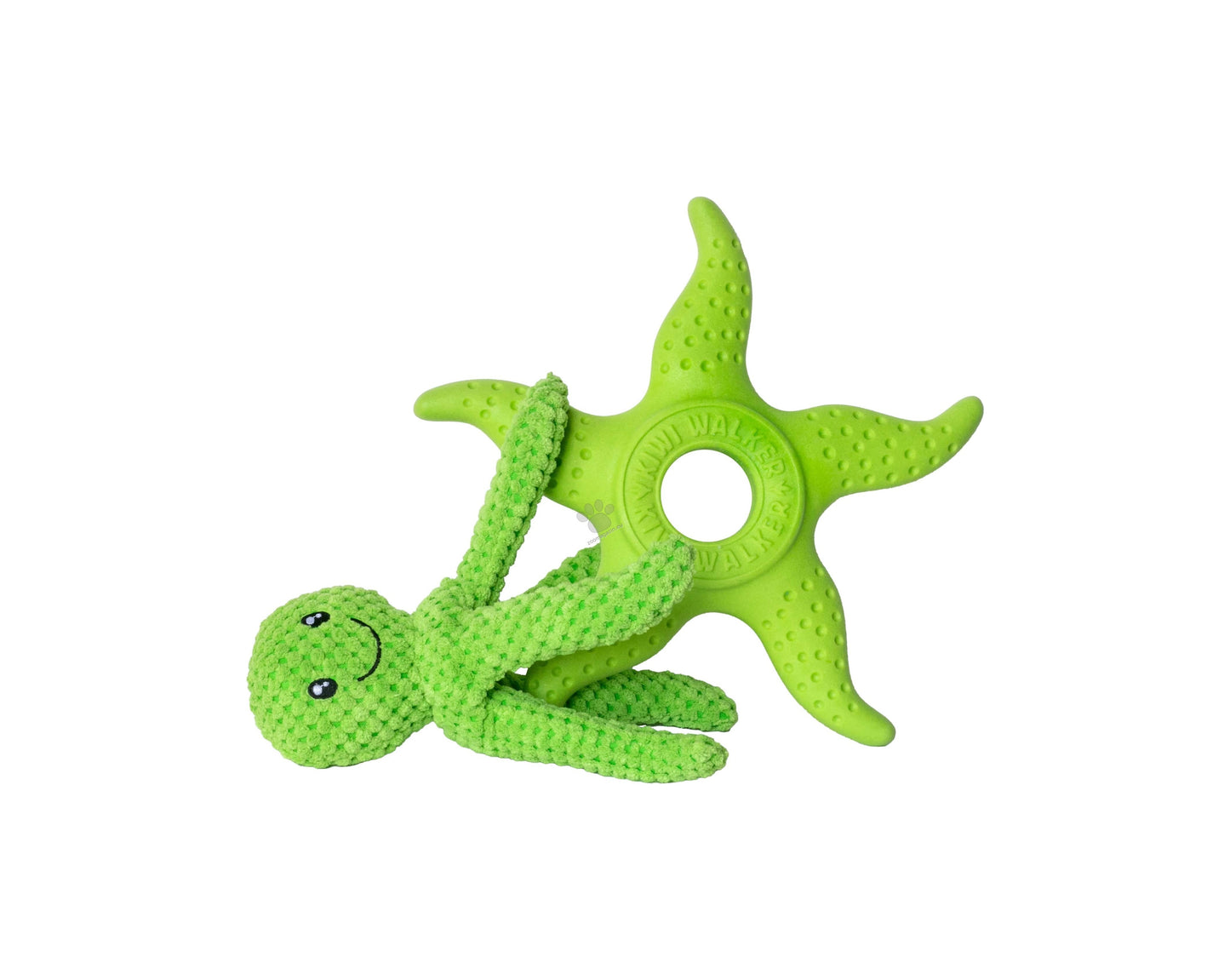 Kiwi Walker Lets Play Octopus and Starfish Green - плюшен октопод и морска звезда от термопластичен каучук 25 см, зелен