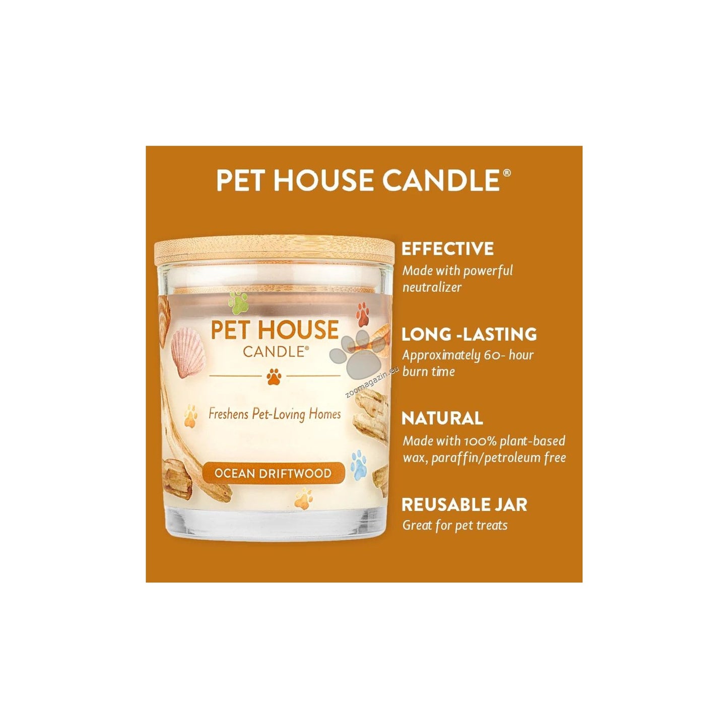 Pet House Candles Ocean Driftwood - натурална свещ с аромат на океанско пясъчно дърво 255 гр