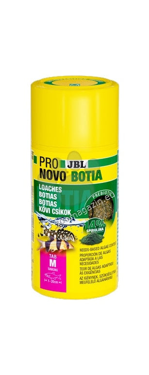 JBL Pronovo Botia Tab M - храна на таблетки за всички видове сомови декоративни риби като боции, декоративни скатчета, анциструси, и малки видове змиорки с дължина 1 – 20 см.