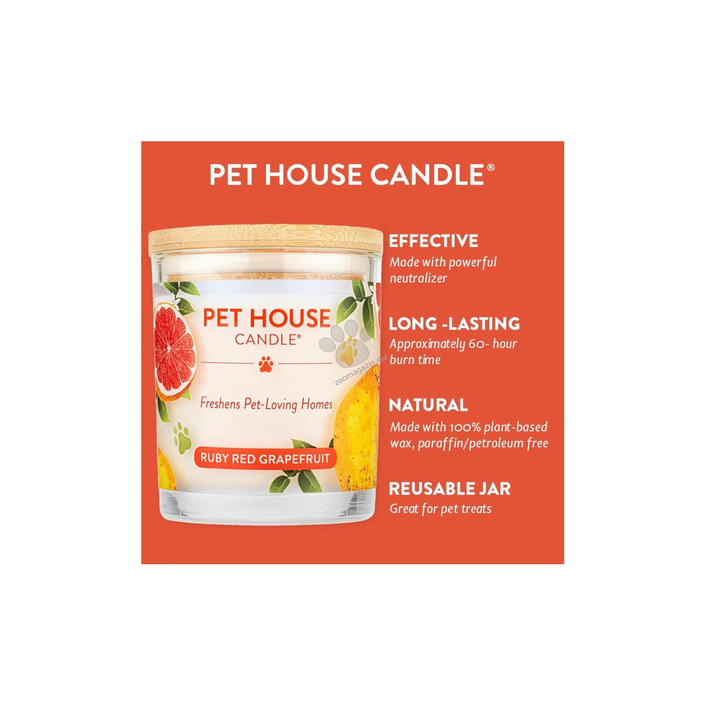 Pet House Candles Ruby Red Grapefruit - натурална свещ с аромат на рубиненочервен грейпфрут