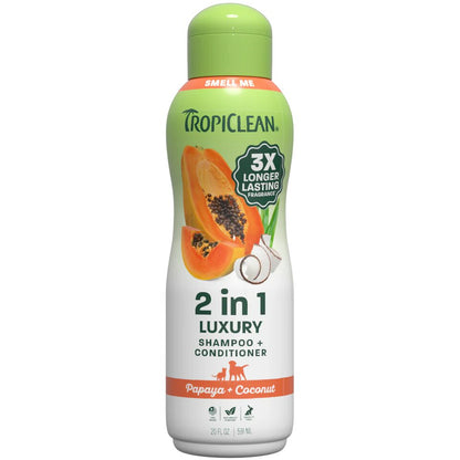 TropiClean Papaya and Coconut Luxury 2 in 1 - Shampoo and Conditioner for Dogs and Cats 355 ml