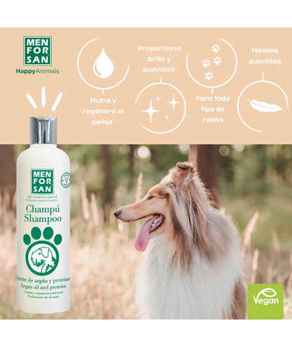 Menforsan Silk Protein and Argan Oil Shampoo - шампоан с протеин от коприва и арганово масло, за много мръсна, суха и повредена козина 300 мл.