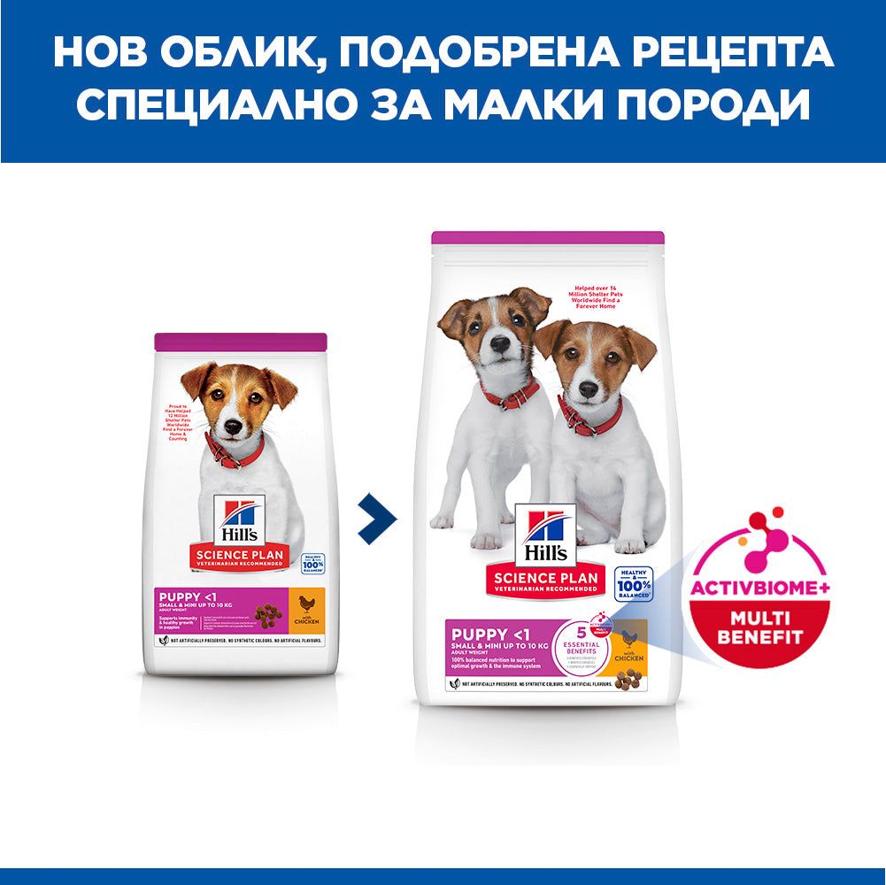 Hills Science Plan Small and Mini Puppy - пълноценна суха храна с пилешко месо, за дребни и миниатюрни породи кучета от отбиване до 1 година, за бременни и кърмещи кучета