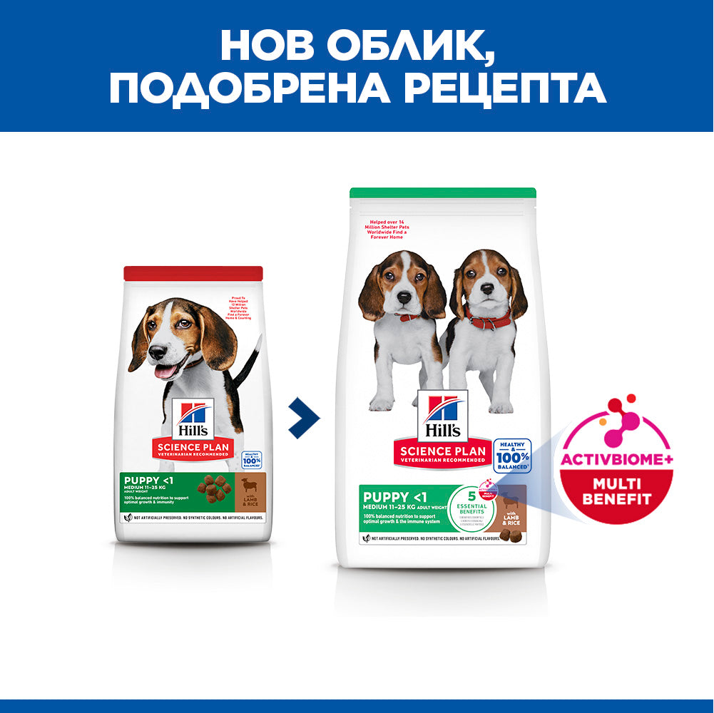 Hills Science Plan Puppy Medium - суха храна за кученца от средни породи с агнешко месо