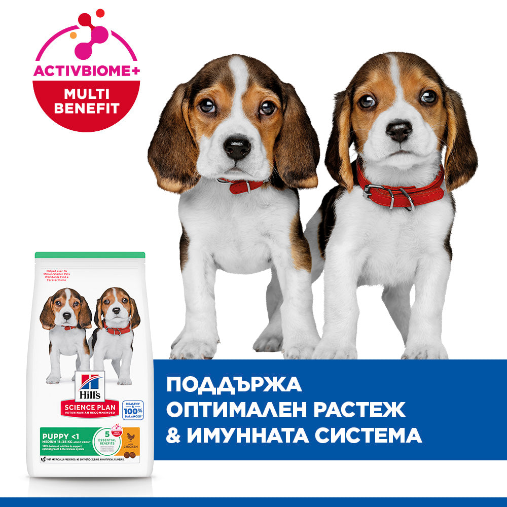 Hills Science Plan Puppy Medium - суха храна за кученца от средни породи с пилешко месо